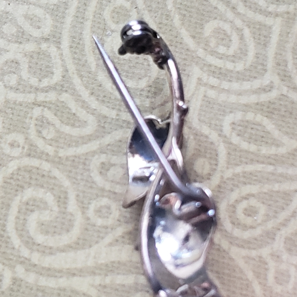 Pretty Sterling Silver Cognac Amber Rose Brooch 925 - Picture 3 of 7